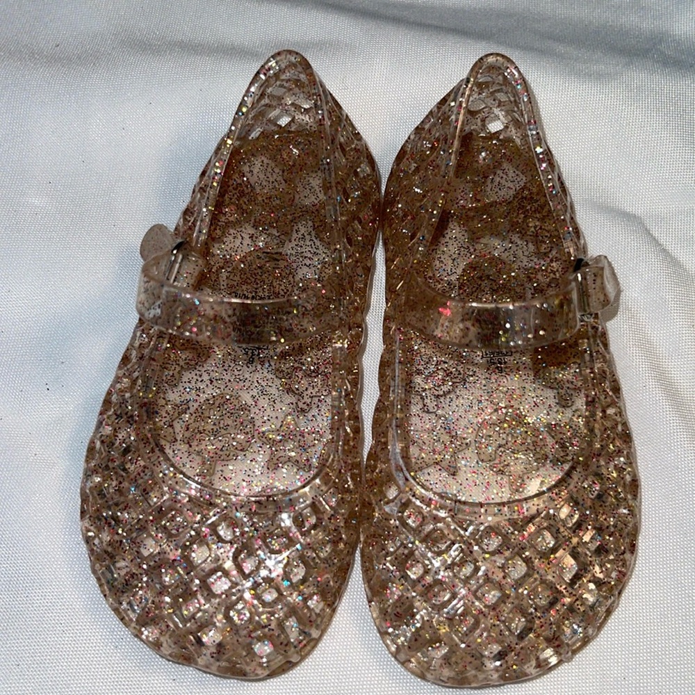 Pink w/ rainbow glitter jelly shoes, size 8